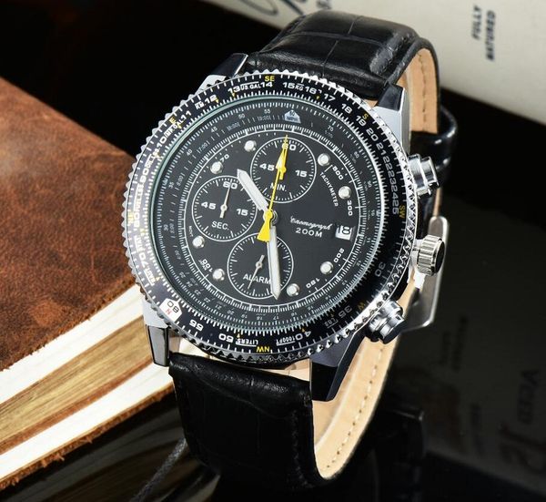 Orologio di lusso montre automatique multifonctionnelle pour hommes 44mm bracelet en cuir horloge chronomètre relojes de lujo para hombre