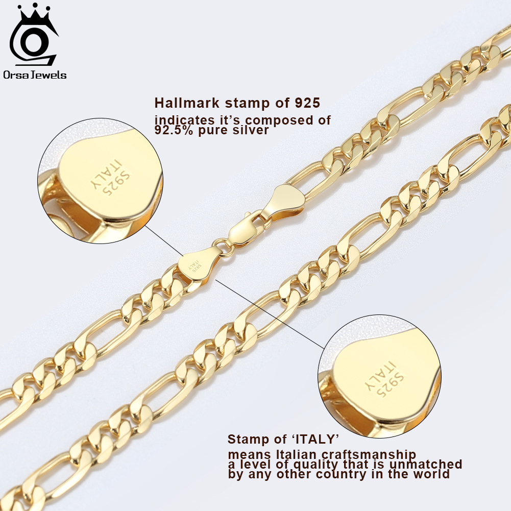 ORSA JEWELS 100% 925 Sterling Silver Italian Diamond-Cut Figaro Neck Chain 3.3/5/7mm Chain Necklace for Men Women Jewelry SC34