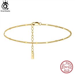 Orsa Jewels 14K Gold 1,2 mm Chaîne de chaîne cubaine italienne pour femmes 925 Bracelet de pied de plage fin de plage d'été