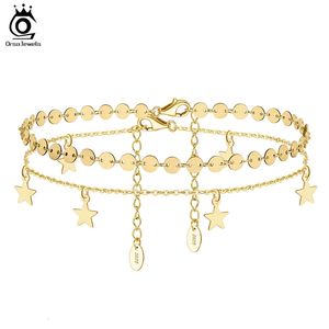 Orsa Jewels 14k Gold 925 STERLING Silver Round Plate Stars Stars de la chaîne de pondérations pour femmes bijoux de pied d'été SSA07 240408