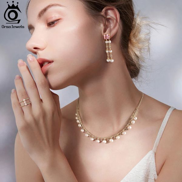 Orsa Jewels 14k Gold 925 STERLING Silver Natural Pearl Collier pour femmes Elegant Pearle Bead Ball Chain Collier Bijoux GPN37