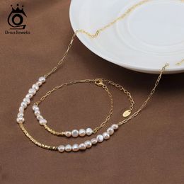 Orsa Jewels 14K Gold Nugget Chain Necklace 925 Sterling Silver Cultured Freshwater Pearl Vintage Jewelry for Women GPN6 240425