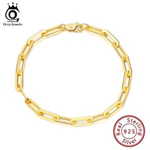 ORSA JEWELS 14K Plaqué Or 925 Argent Sterling Trombone Lien Chaîne Bracelets pour Femmes Hommes Bracelet Bijoux SB109 220222