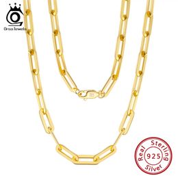 Orsa Juwelen 14K Vergulde Echt 925 Sterling Zilveren Paperclip Hals Ketting 6 / 9.3 / 12mm Link Ketting Voor Mannen Dames Sieraden SC39 220222