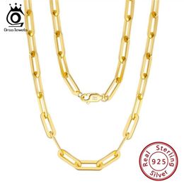 ORSA JEWELS Collier à maillons en argent sterling 925 véritable plaqué or 14 carats avec trombone 6, 9, 3, 12 mm pour homme et femme, bijoux SC39 2246K