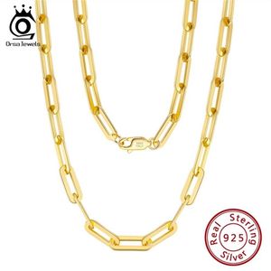 Orsa juwelen 14K GOUD VERPLICHT EIGHINE 925 Sterling Silver Paperclip Neck Chain 6 9 3 12mm Link ketting voor mannen Women Sieraden SC39 2259E