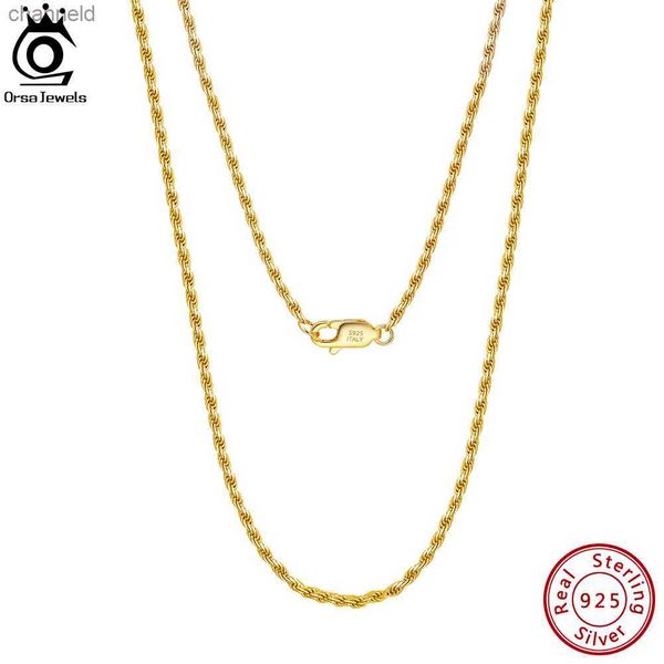 ORSA JEWELS Collar de cadena de cuerda con corte de diamante de 1,7 mm de oro de 18 quilates sobre auténtica plata de ley 925 para hombre y mujer Cadena torcida SC29L230519