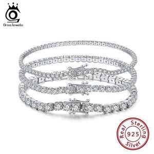 ORSA JEWELS Pulsera de tenis de corte redondo de 4 mm en plata de ley 925, oro blanco, pulseras para mujer y hombre, joyería, cadena de mano SB942911