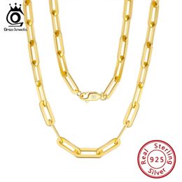 ORSA JEWELS, размеры 6 мм, 9 мм, 12 мм, ожерелье-цепочка со звеньями скрепки, стерлинговое серебро 925 пробы, золотая цепочка 14 карат, мужские и женские ожерелья в подарок SC39 240116