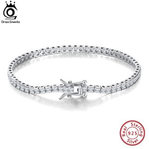 Orsa Jewels 925 Sterling Silver 2mm Tennis Bracelet For Women Fashion Princess Cut Cz Bazel Setting Chain Sieraden SB144 231221