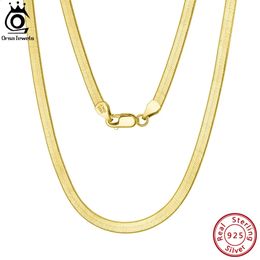 ORSA JEWELS 925 argent Sterling 3mm or chaîne plate flexible chevrons serpent chaîne collier pour femmes cou chaîne bijoux SC35 240119