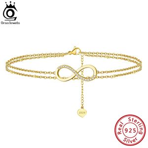 ORSA BIJOUX 925 En Argent Sterling Mode Infinity Satellite Cheville pour Femmes Plage Pieds Nus Chaîne Bracelet Bijoux SA16