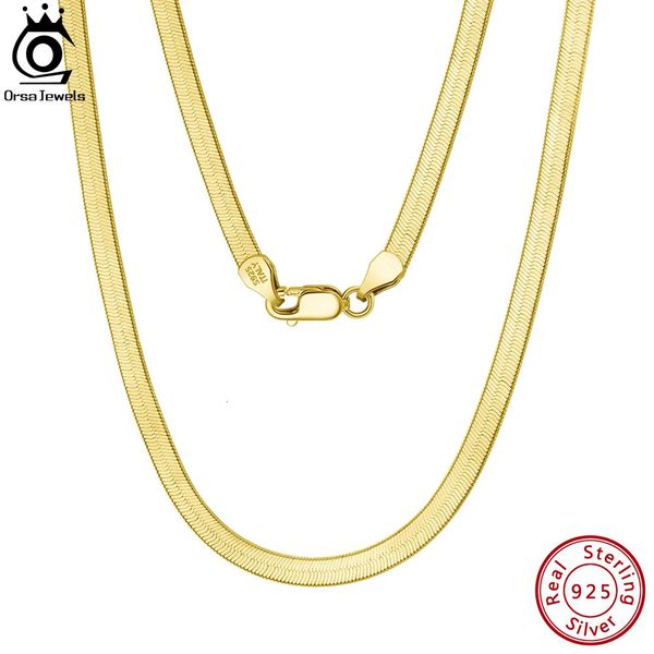 ORSA JEWELS 925 argent sterling m or chaîne plate flexible chevrons serpent chaîne collier pour femmes cou chaîne bijoux SC35 231229