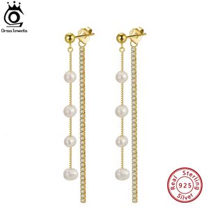 Orsa Jewels 925 Sterling Silver Pearl Sleed Boels Works Chain for Women Teen Elegant Long Tassel Jewelry GPE22 240422