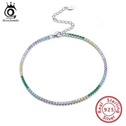 Orsa Jewels 925 Sterling Silver Tennis Anklet Rainbow Colors Aaaa Zirconia Full Pavé pour les filles Chaîne de cheville SA04 240408