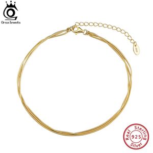 Orsa Jewels 925 Sterling Silver Three Layer Snake Chain Anklet voor vrouwen verstelbare eenvoudige voet enkelbanden Zomer sieraden SA76 240508