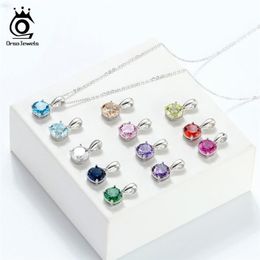 Orsa Jewels 925 Colliers pour femmes en argent sterling 12 Color Mois Lucky Birthstone CZ Zircon Pendant Collier pour filles SN118195L