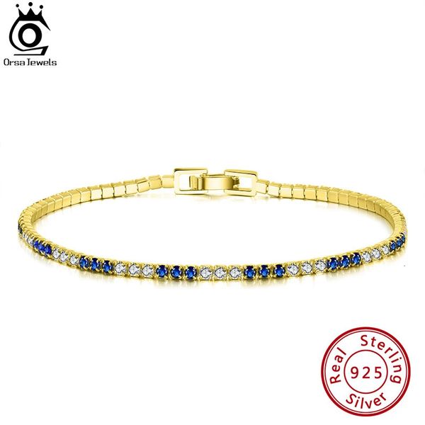 Orsa Jewels Elegant 925 Bracelet de tennis en argent sterling 2 mm pour les femmes Blue Clear Zircon Anniversary Gift SB117 240423