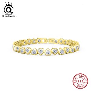 Orsa Jewels Elegant 925 Sterling Silver Heart Cut 4a Zirkon Tennis Bracelet for Women 14K Gold CZ Hand Chain Party Sieraden SB165 240530