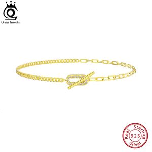 Orsa Jewels Fashion 14K Gold Paperclip Chain Enklets for Women 925 Sterling Silver Side Chain Enkle Beaders Summer Sieraden SA62 240524