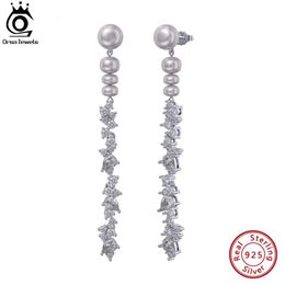 ORSA JEWELS Boucles d'oreilles en perles d'eau douce de culture faites à la main en argent sterling 925 pendantes CZ pour femmes bijoux GPE62 240401