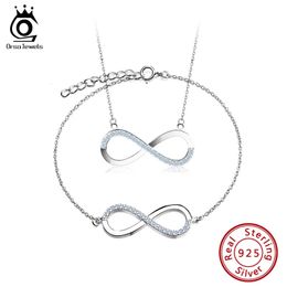 ORSA Jewels Infinity Collar Pulseras Joyas Joyas para mujeres Elegantes 4a CZ Genuine 925 Sterling Silver Fine Sets SS68 240511