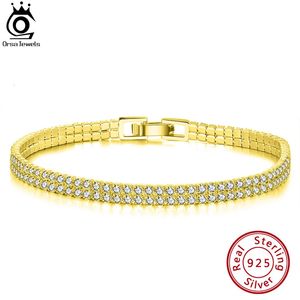 Orsa Jewels Luxury 14k Gold 4 mm Bracelet de tennis pour femmes 925 argent 2 rangées aaaa Clear Zircon Party Bielry Gifts SB118 240423