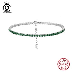 Orsa Jewels Luxury 925 Sterling Silver Green 4A CZ Tennis Bracelet voor vrouwen verstelbare 2mm zirkoon sieraden SB191 240423