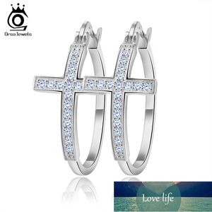 ORSA JEWELS Boucles d'oreilles créoles couleur argent pour femmes Grande boucle croisée pavée de bijoux en cristal autrichien brillant Boucle d'oreille OE142 Conception experte à prix usine Qualité