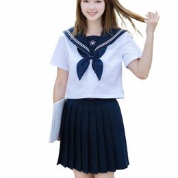 Uniforme orthodoxe JK à manches courtes Uniformes de lycée Mignon broderie Fr College School Girl Sailor Navy Uniformes s-xxl e9eb #