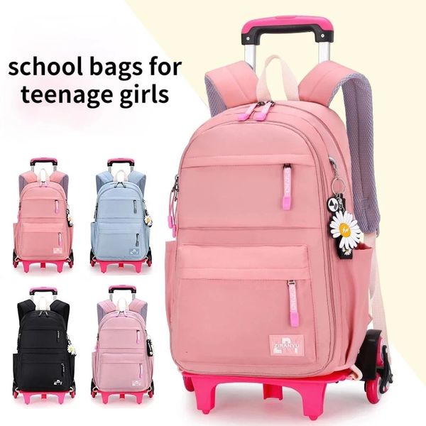 Sac à école orthopédique Enfant avec des roues étanche du sac à dos d'étudiant primaire de voyage pour adolescentes Trolley Schoolbags 240429