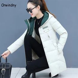 Orwindny Femmes Épaissir Parkas Manteau d'hiver à capuche Plus Taille S-3XL Veste ouatée Longue Parka Gilrs jaqueta feminina 211013