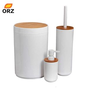 ORZ Badkamer Borstel Set Toiletreiniger Reinigingsborstel Houder Afval Prullenbak Bin Douche Gel Hervulbare Fles Badkamer Accessoires SH190919