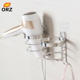 ORZ Soporte para secador de pelo con gancho Montado en la pared Organizador de baño Estante de almacenamiento en rack Accesorios de soporte para soplado Y200429