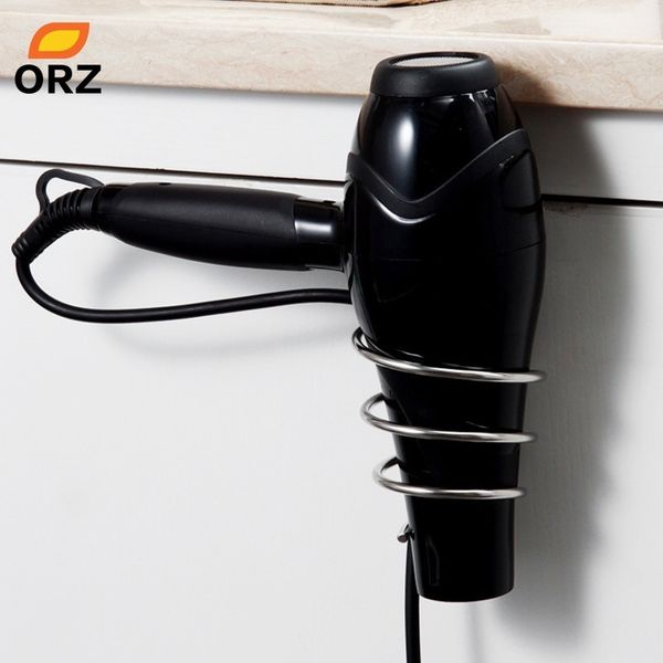ORZ Home Supply Spirale Sèche-cheveux Stand Plat Organisateur De Cheveux Anneau De Porte Sèche-Titulaire En Acier Inoxydable Sèche-Cheveux Rack Salle De Bains Y200429