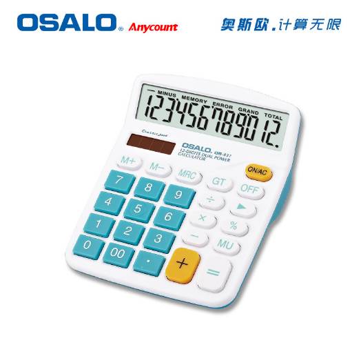 OSALO Desktop Calculator Affichage ABC12 chiffres Énergie solaire Double alimentation couleur OS-837VC