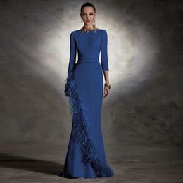 Oscar Elie Saab superbes robes de bal à manches longues 3/4 encolure dégagée plumes satin robes de soirée pas cher 2024 sur mesure 328 328