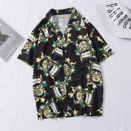 Oscn7 Casual Frankenstein Gedrukte shirt met korte mouwen Men Street Hawaii Beach Oversize Women Fashion shirts For Men 444 T200410