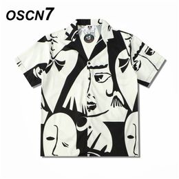OSCN7 Casual Street Gedrukt Korte Mouw Shirt Mannen Hawaii Beach Oversize Damesmode Harujuku Shirts voor X7 210809