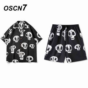 OSCN7 Mannen Kleding Set Zomer Mens Party Suit Mens Club Beach Track Suits 2021 Boardshorts + Casual Print Shirts 2 Stks Sets S003 G1209