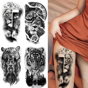 Osdo Tattoo Transfer imperméable Tattoo Tatoo Sticker Forest Lion Tiger Bear Flash Tattoos Femmes Leopard Wolf Crown Body Art Arm FaToo Tatoo Men 240427