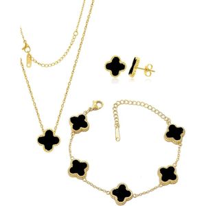 Osirideh2 klaver sieraden set goud vergulde roestvrijstalen kettingbloemontwerp klaver dames elegante klaver ketting bloemstijl sieraden cadeau