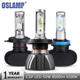 Oslamp H4 H7 H11 H1 H3 9005 ampoules de phares LED de voiture salut lo faisceau CSP puces 50W 6500K 8000lm phares Auto phare LED 12v 24v