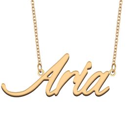 Aria naam ketting aangepaste naamplaatje hanger voor vrouwen meisjes verjaardagscadeau kinderen beste vrienden sieraden 18k verguld roestvrij staal