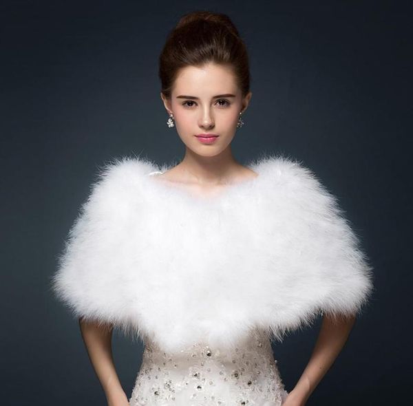 Plumas de avestruz nupcial chal abrigos de piel matrimonio encogiéndose de hombros abrigo novia invierno boda fiesta Boleros chaqueta capa blanco caqui4582861