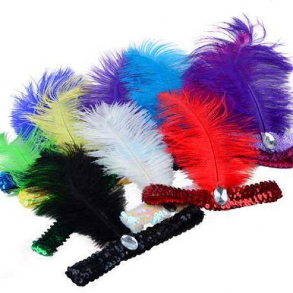 Bandeau en plumes d'autruche Party Supplies 1920's Flapper Sequin Charleston Costume Bandeaux Bande Autruche-Plume Élastique Coiffe en solde