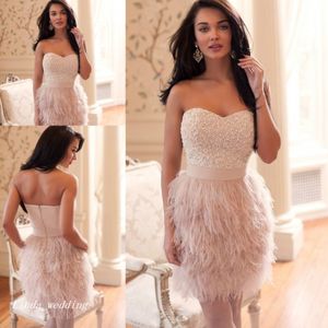 Ostrich Feather prom jurk Mooie roze lieverd kralen vrouwen dragen speciale gelegenheid jurk avondfeestjurk 3138