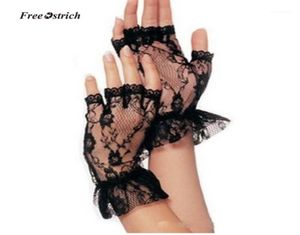 Autruche Glants doux pour femmes courtes gants sans doigts en dentelle noire Net goth gothique déguisé les collants de mariage 201919456379