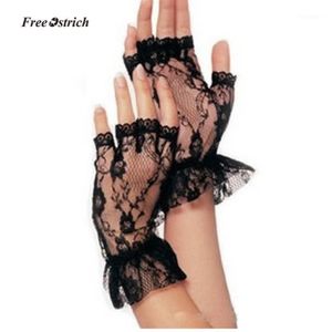 Gants doux d'autruche pour femmes, courts, noirs, en dentelle, sans doigts, filet, robe fantaisie gothique, collants de mariage, 201912605