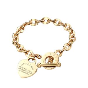 OT hebilla cadena de eslabones pulseras de oro rosa para mujer brazalete de amor proverbios 4:23 pulsera para regalo de cumpleaños joyería de moda